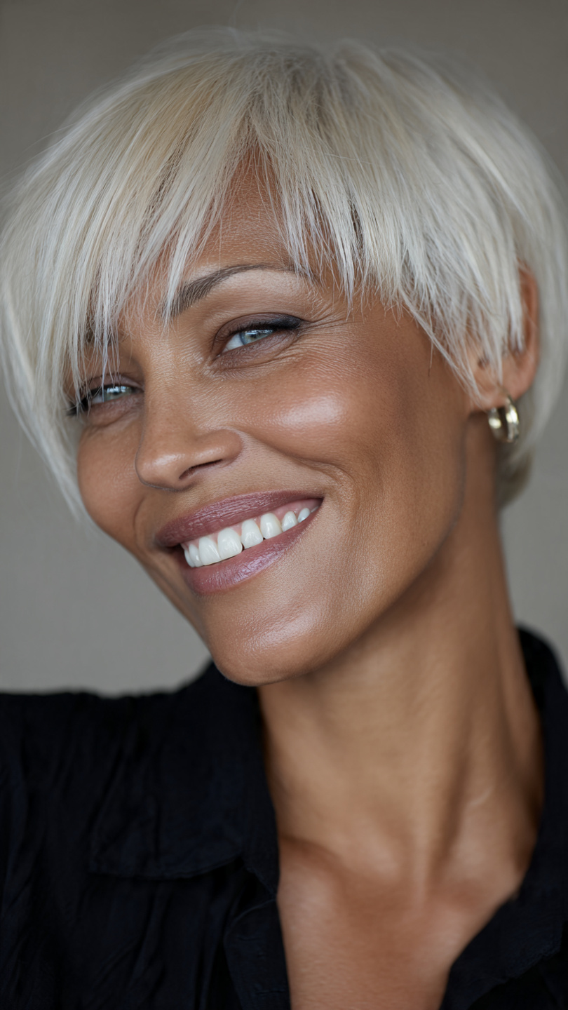 Chic Short Layered Haircuts With Bangs Over 50: 15 Stunning Styles 2 textured pixie cut with wispy fringe for women over 50