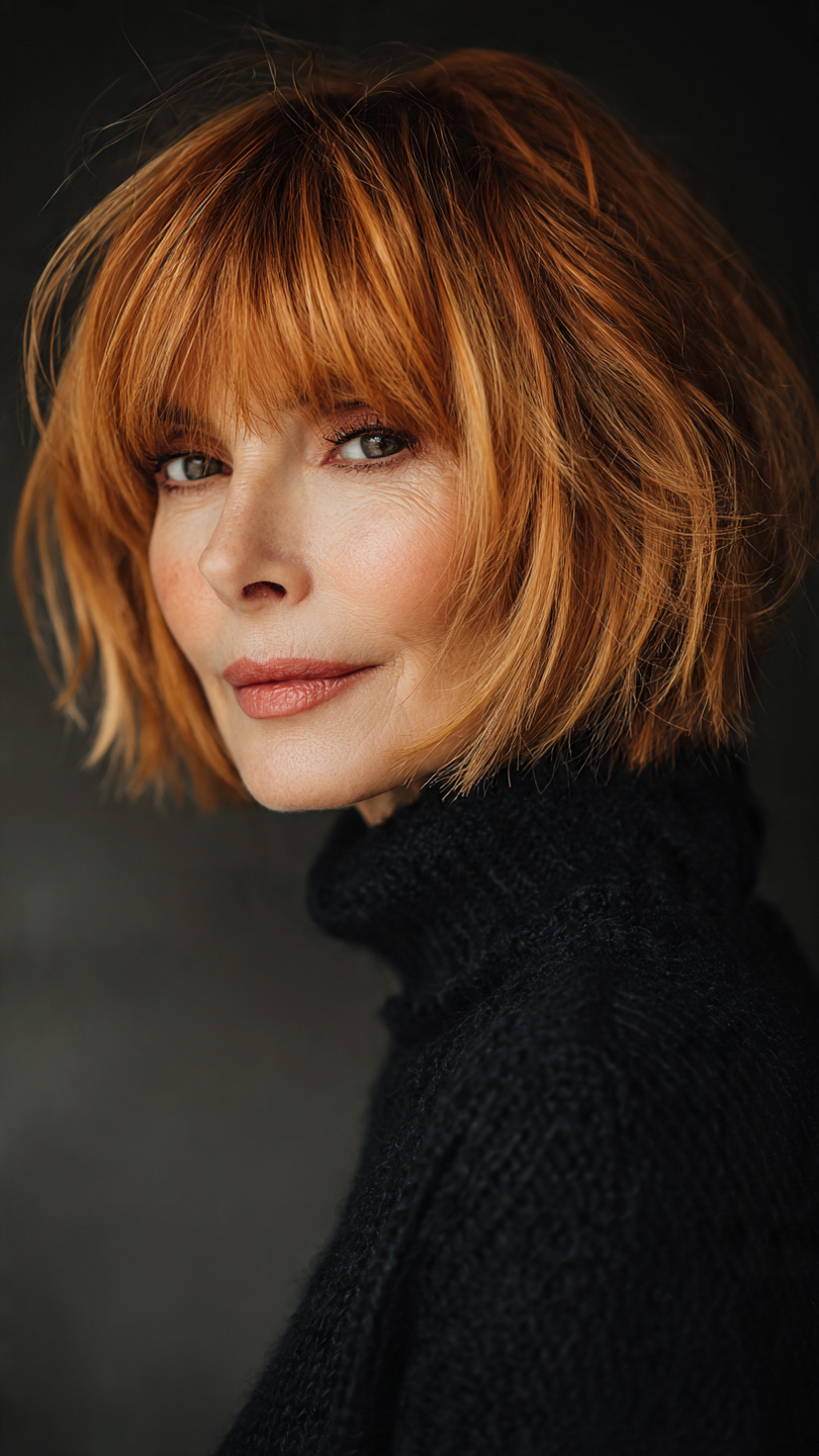 Chic Short Layered Haircuts With Bangs Over 50: 15 Stunning Styles 4 voluminous layered shag with curtain bangs over 50