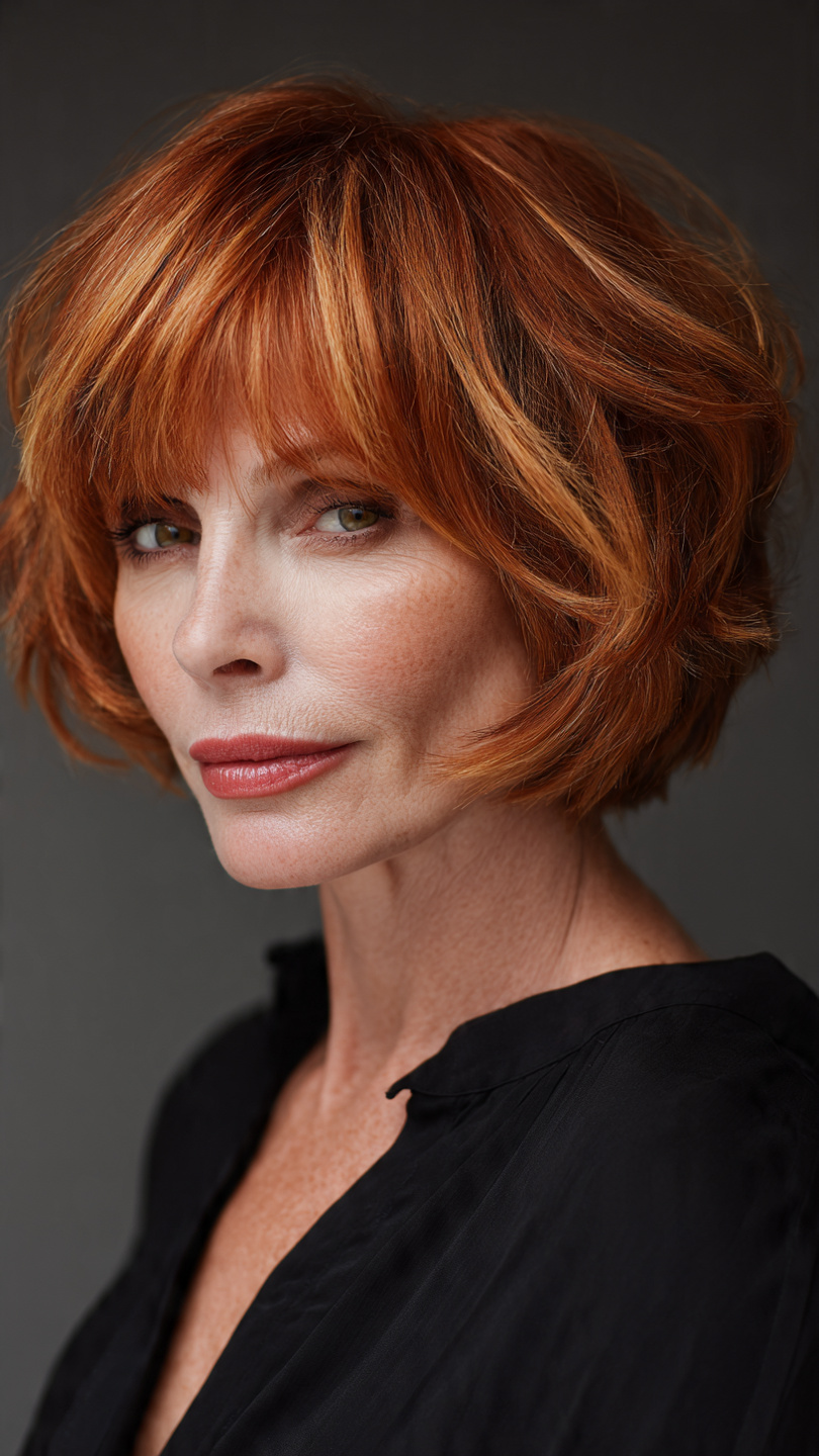 Chic Short Layered Haircuts With Bangs Over 50: 15 Stunning Styles 5 sleek graduated bob with micro bangs for modern women