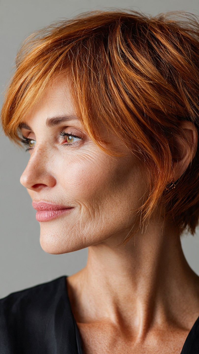 Chic Short Layered Haircuts With Bangs Over 50: 15 Stunning Styles 6 tousled layered cut with feathered bangs for effortless style