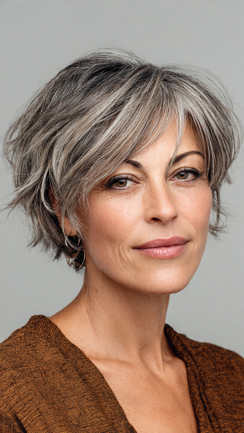 Chic Short Layered Haircuts With Bangs Over 50: 15 Stunning Styles 8 layered crop with piecey bangs for contemporary style