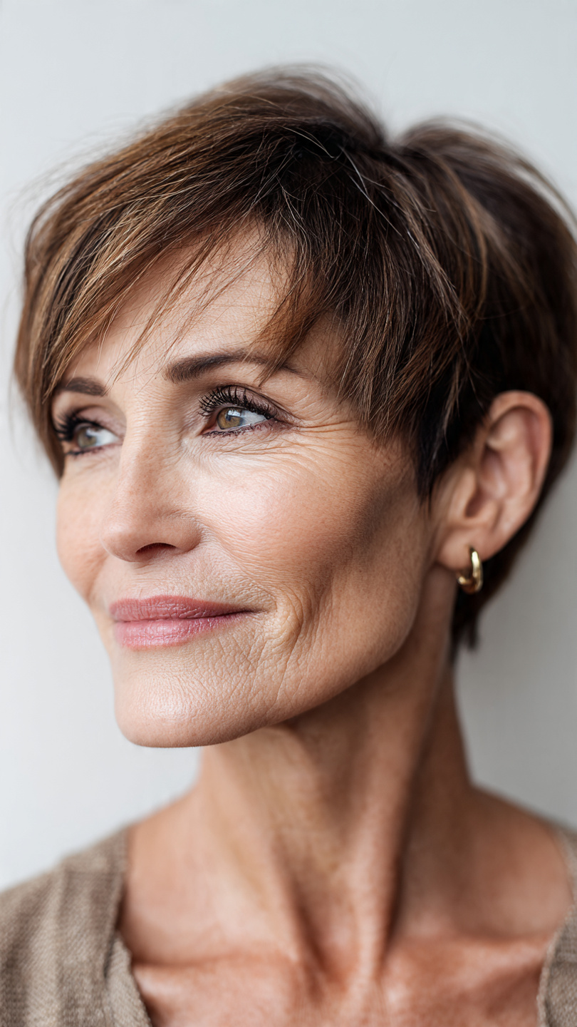 Chic Short Layered Haircuts With Bangs Over 50: 15 Stunning Styles 12 edgy asymmetrical crop with side bangs for bold statement